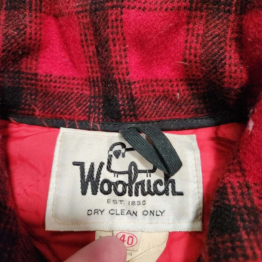 VTG Woolrich Mens 40 Red Buffalo Plaid Heavy Wool Mackinaw‎ Coat USA #523 Jacket